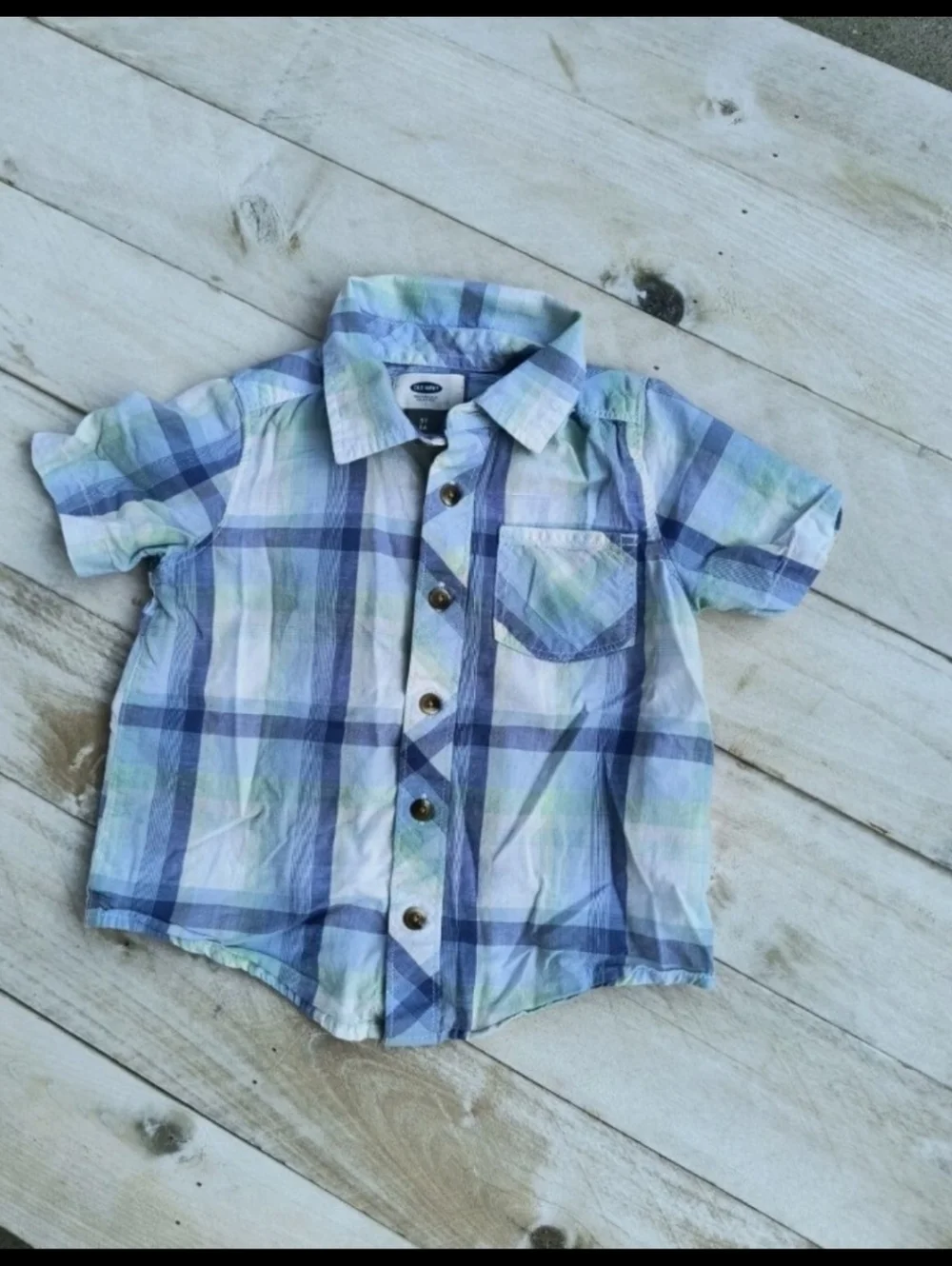 Old Navy Toddler Boys Plaid Button Up Flannel Shirt Short Sleeve Size 3T Blue